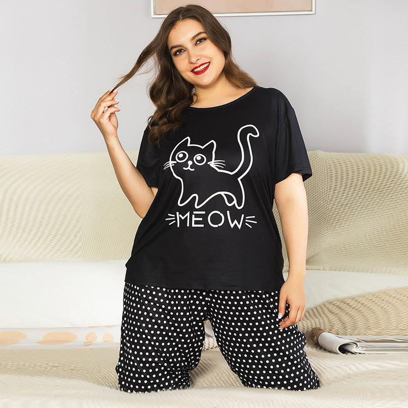 Summer Cotton Short-Sleeved Trousers Pajamas Suit Knitted Cotton Ladies Two-Piece Home Service