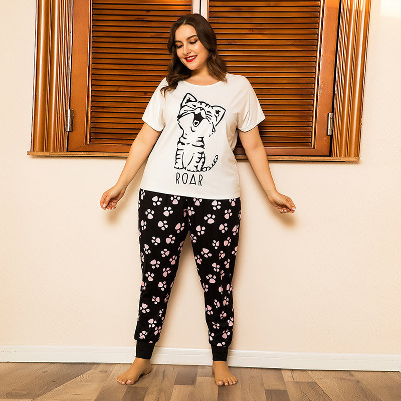Summer Cotton Short-Sleeved Trousers Pajamas Suit Knitted Cotton Ladies Two-Piece Home Service
