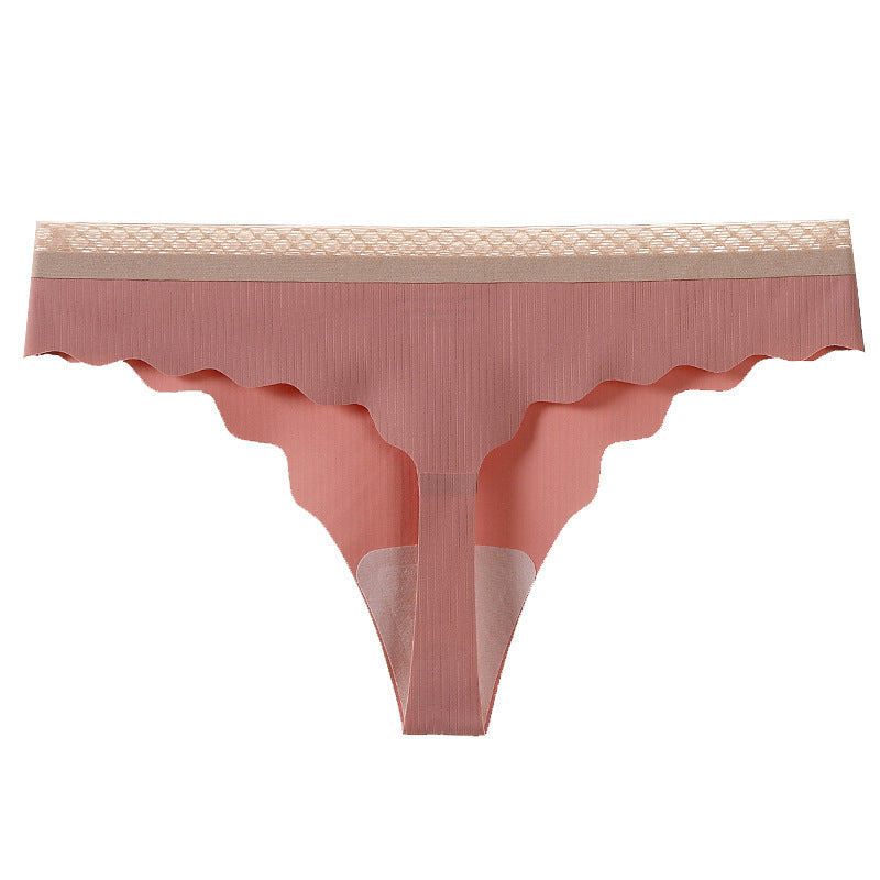 Mid-Low-Waist Seamless Ice Silk Women'S Breathable Thong Explosion Style Sexy