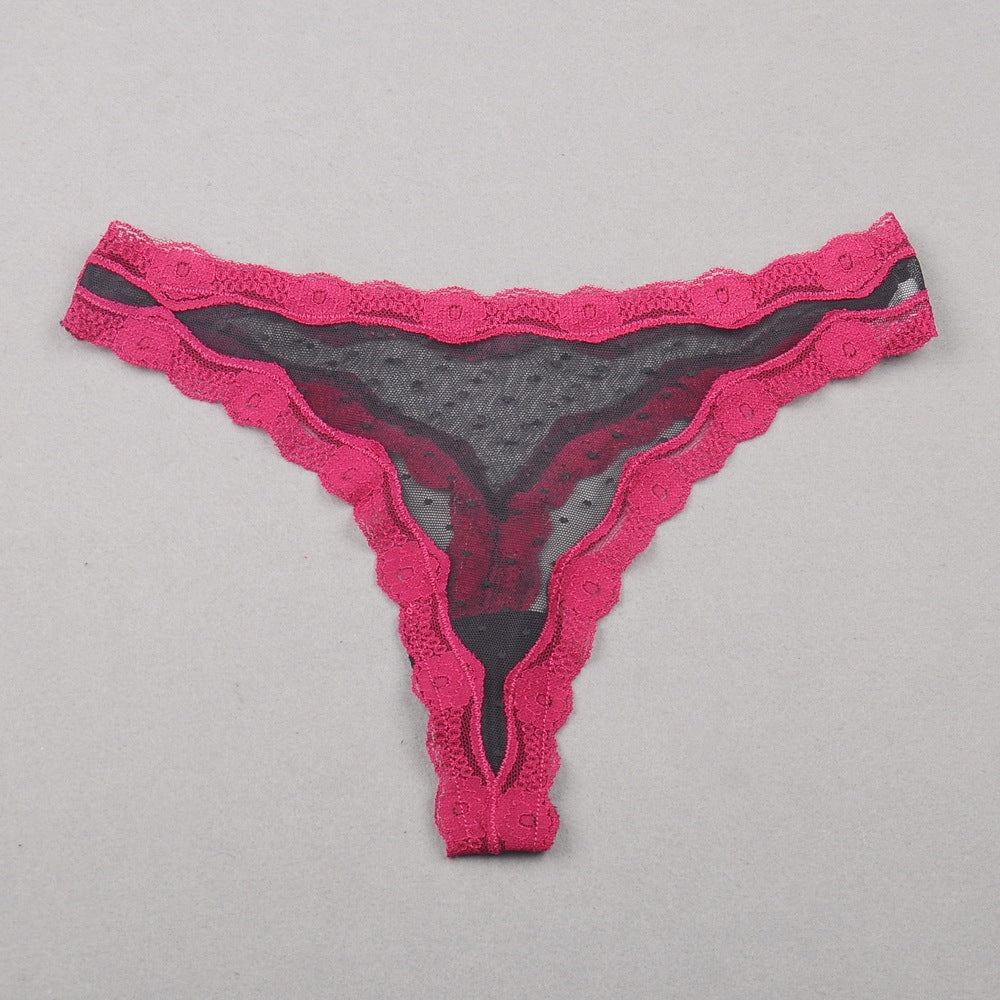 Ladies Sexy Lace Transparent Lightweight Hollow Mesh Low-Rise Seductive Cotton Thong