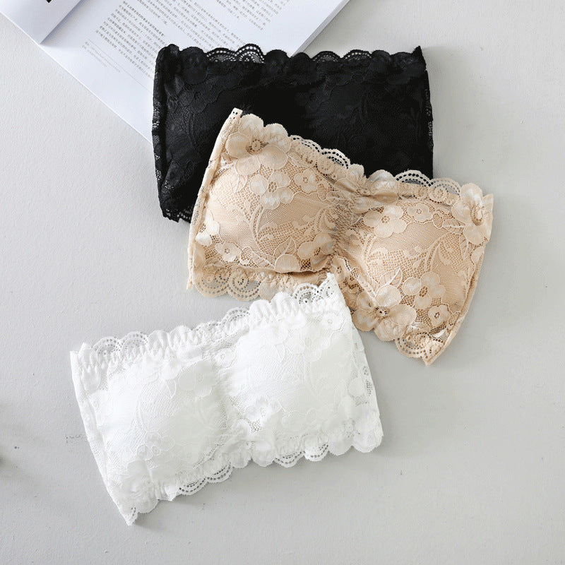 Sexy Transparent Lace Tube Top, Anti-Empty Word Wrapped Chest, No Steel Ring, Strapless Underwear