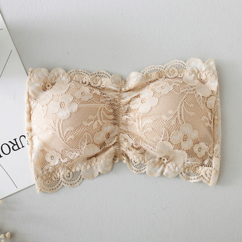 Sexy Transparent Lace Tube Top, Anti-Empty Word Wrapped Chest, No Steel Ring, Strapless Underwear