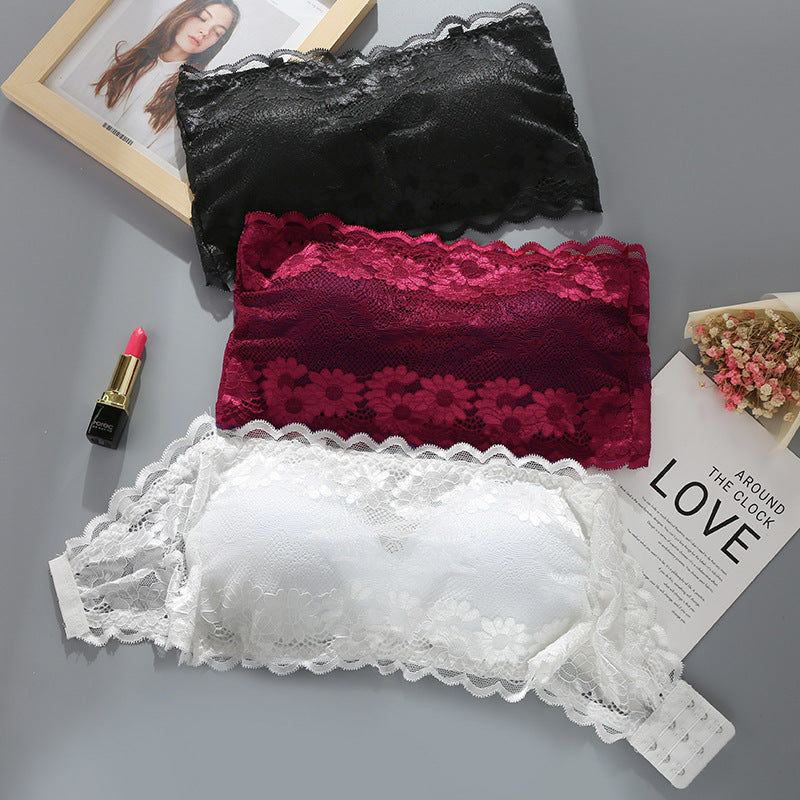 Sexy Transparent Lace Tube Top, Anti-Empty Word Wrapped Chest, No Steel Ring, Strapless Underwear