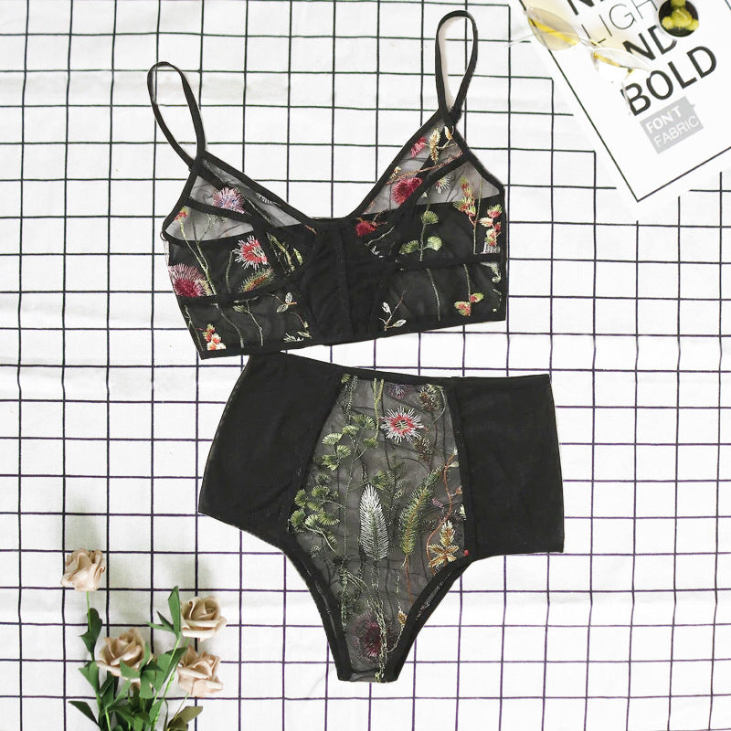 Embroidered Mesh Suit See-through Three-point Sexy Underwear