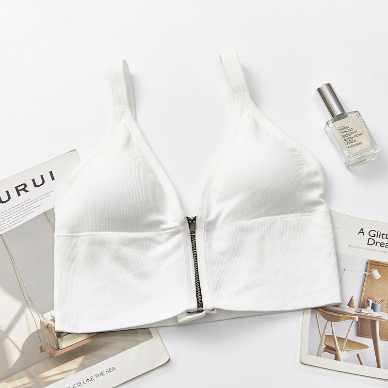Deep V Front Zipper Gathers The Breast Sling Underwear For Ladies