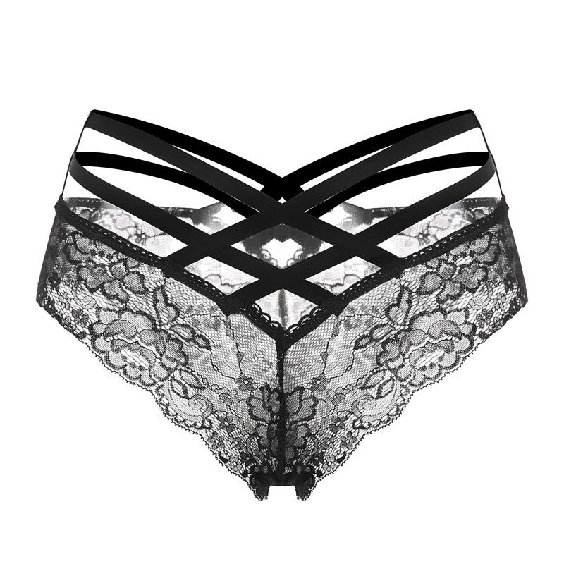 Sexy Ladies Cross Lace Transparent Low-Rise Briefs