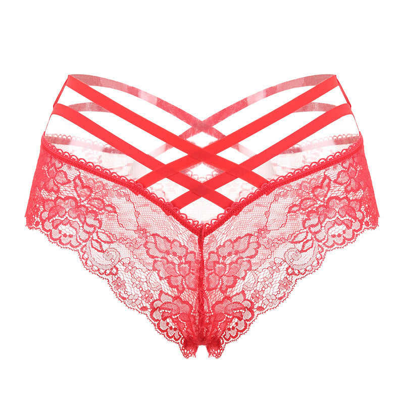 Sexy Ladies Cross Lace Transparent Low-Rise Briefs