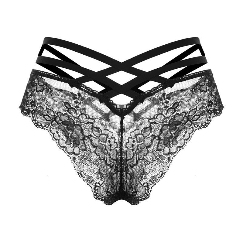 Sexy Ladies Cross Lace Transparent Low-Rise Briefs