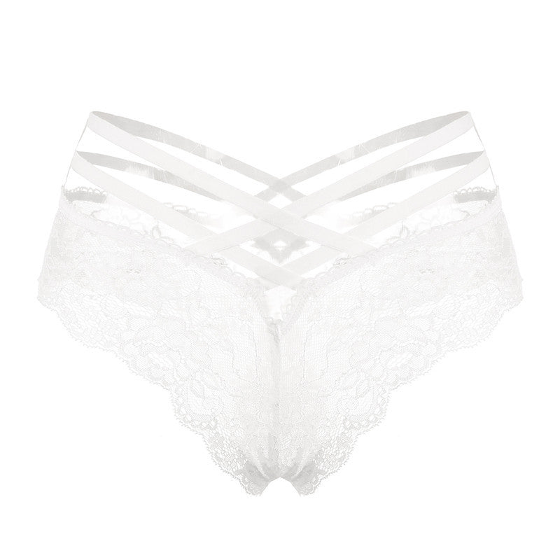 Sexy Ladies Cross Lace Transparent Low-Rise Briefs