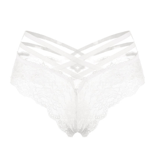 Sexy Ladies Cross Lace Transparent Low-Rise Briefs