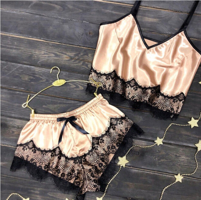 Split Pajama Set With Lace Trim