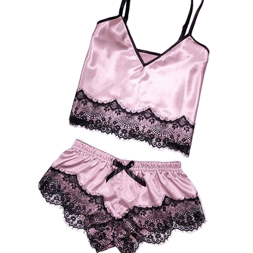 Split Pajama Set With Lace Trim