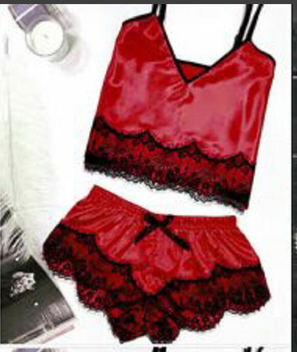 Split Pajama Set With Lace Trim