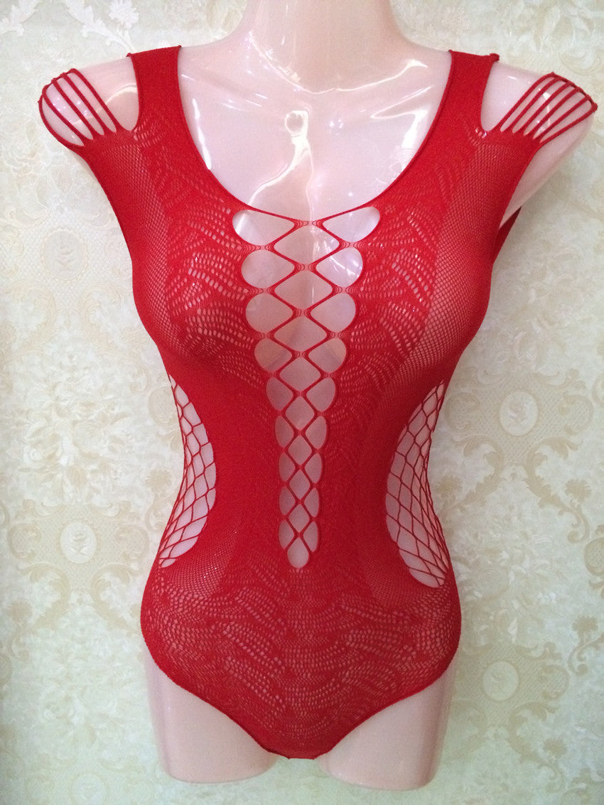 Jacquard Sexy Lingerie Temptation Ladies Transparent Hollow Vest-Style One-Piece Fishnet Stockings Net Shirt