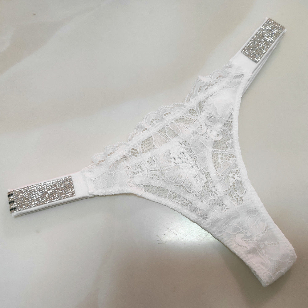 Sexy Lace Rhinestone Panties Ladies Sports Fitness High Fork Bikini T Pants Hip Thong Thong