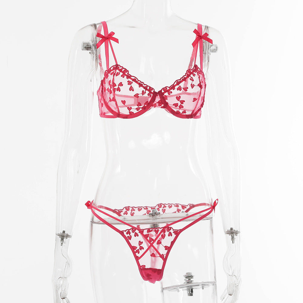 European And American Women'S Crochet Lace Perspective Bow Sexy Lingerie Set 14405