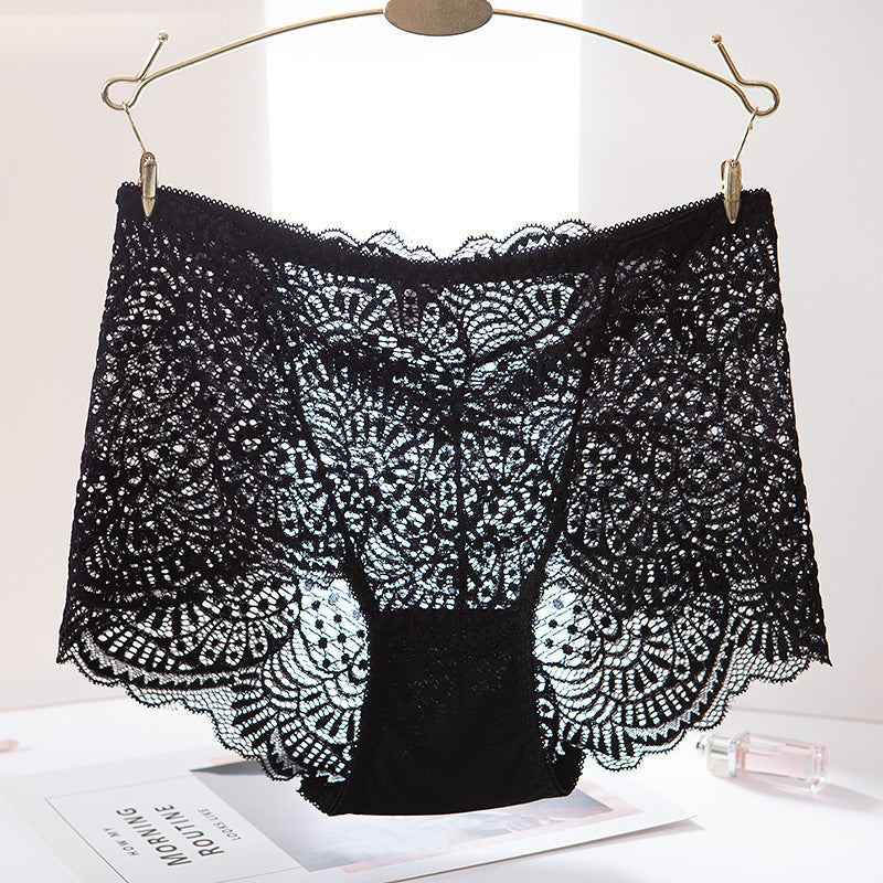 High-waisted Panties With Lace Trim And Hollow Briefs. Sexy Hot Ladies' Panties With Cotton Bottom Crotch