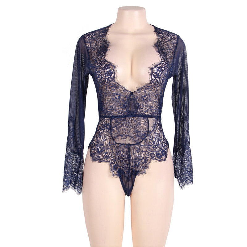 Sexy One-piece Pajamas Lace Perspective