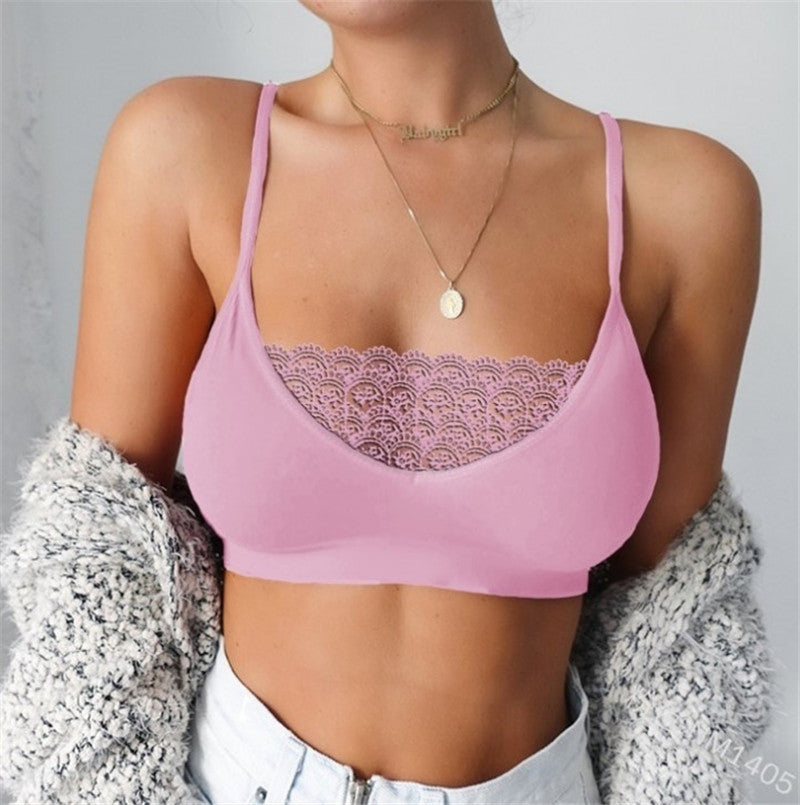 Sexy Tube Top With Lace Edge Perspective Solid Color Camisole