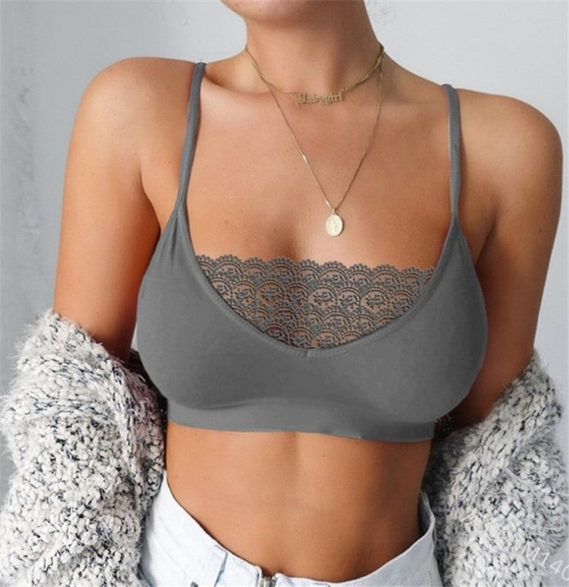 Sexy Tube Top With Lace Edge Perspective Solid Color Camisole