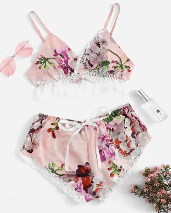 Two Piece Set Of Printed Sexy Lingerie Home Underwear Suspenders