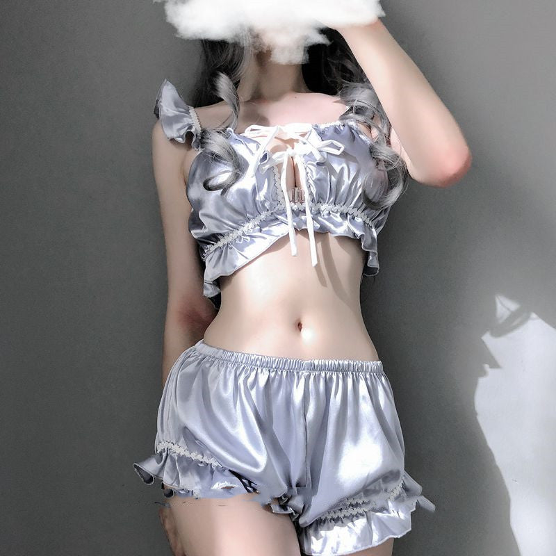 Room Palace Girl Sexy Homewear Summer Ice Silk Lace Cute Thin Sling Pajamas