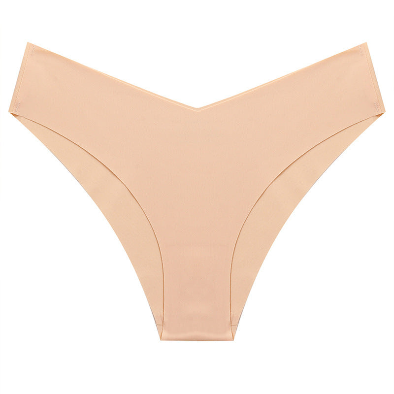Ice Silk Seamless Women's Fashion V-cut Briefs Solid Color Breathable Fabric