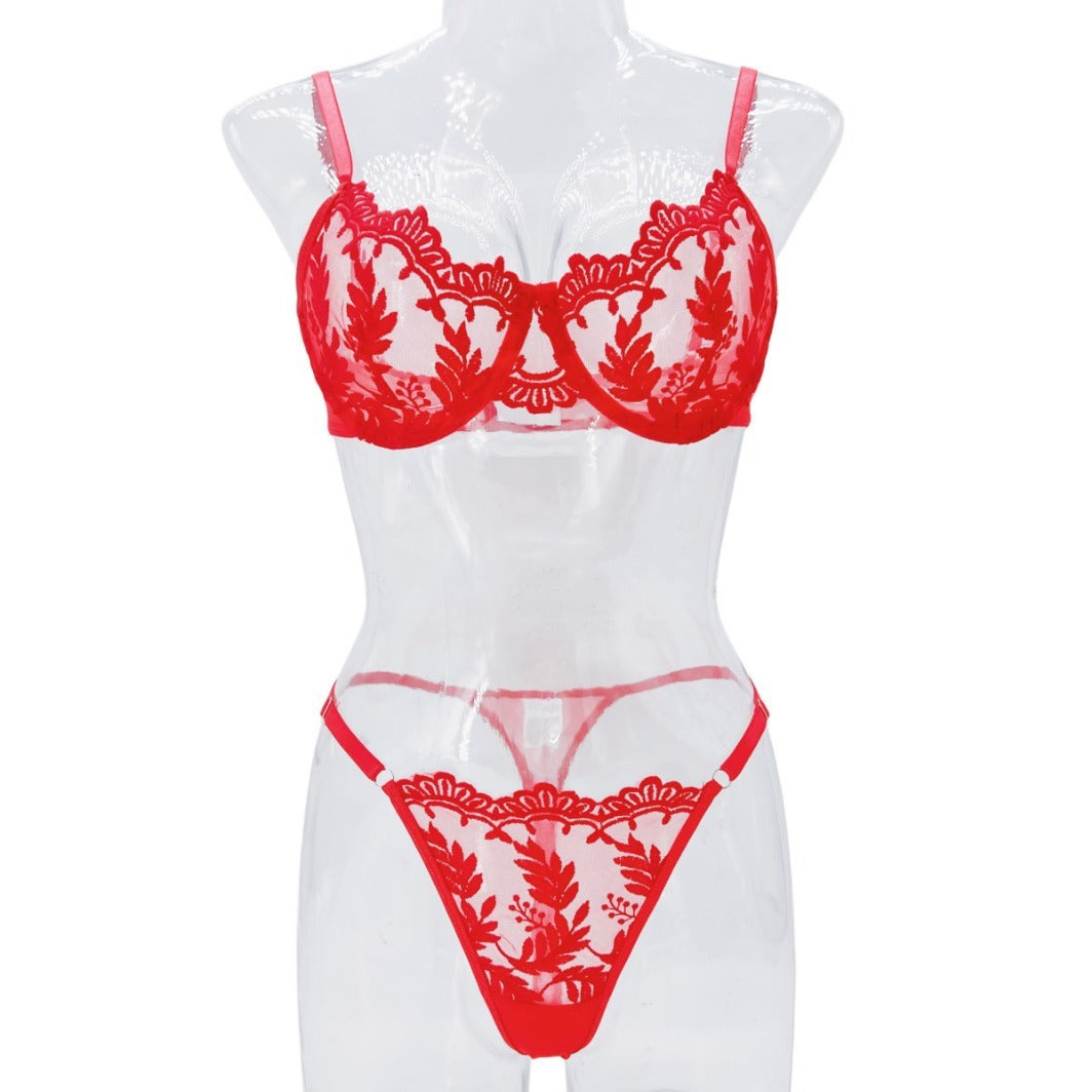 Women's Embroidered Mesh Lace Push Up Sexy Lingerie Suit