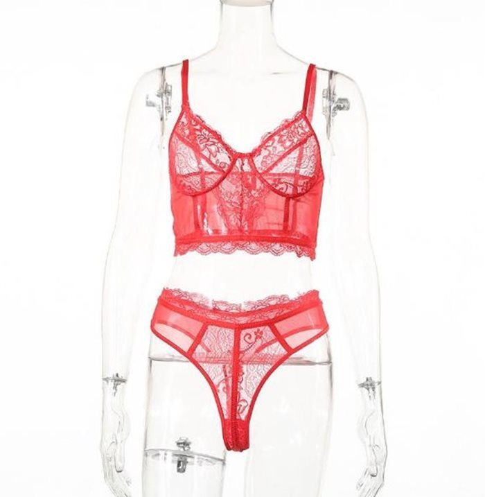 Sexy Eyelash Stitching Lace See-Through Suit