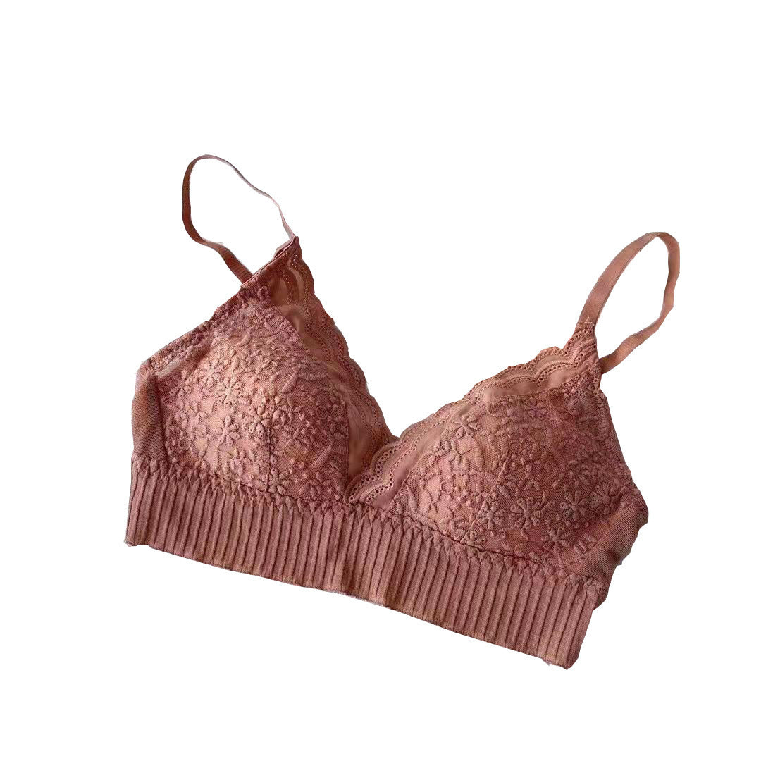 French Style Nude Feel Lace Triangle Cup Underwear Women's Bra
