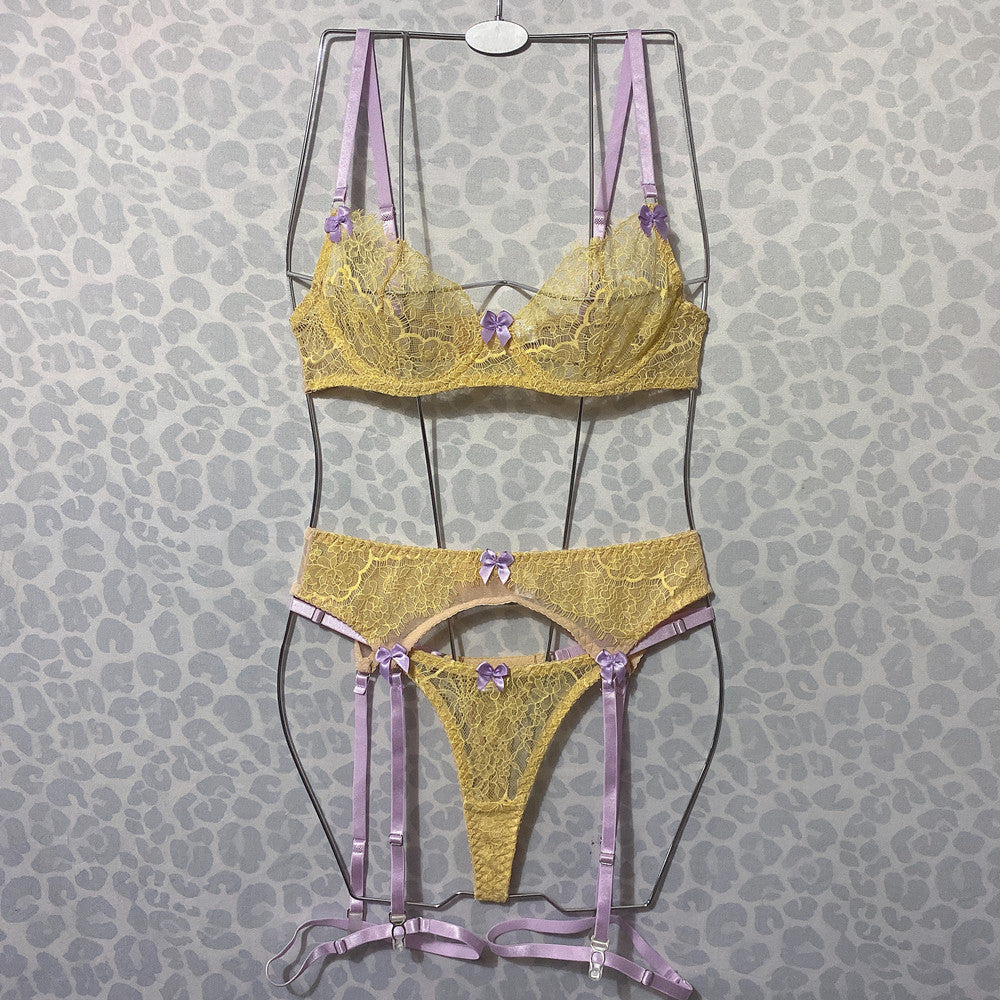 Lace Bow Bra Women's Garter Underwear Suit