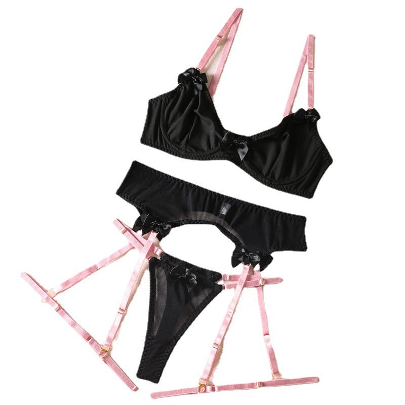 Lace Color Matching Leg Ring Steel Ring Hot Sexy Garter Bow Three-piece Set