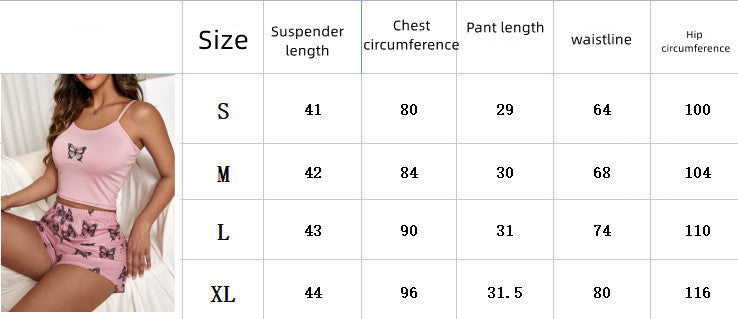 Summer Homewear With Braces Suit Soft Draping Cute Printed Pajamas