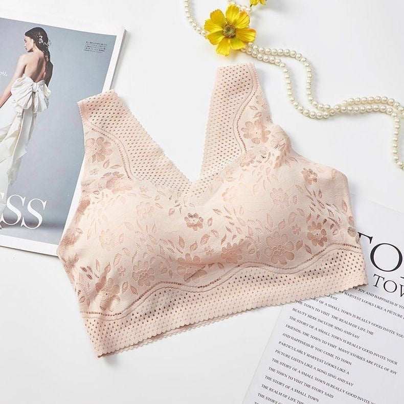 Breathable Seamless Iice Silk No Steel Ring Underwear Lace Beautiful Back Wrapped Chest