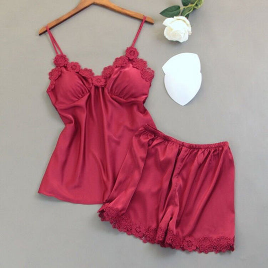 Lace Imitation Silk Split Home Suit