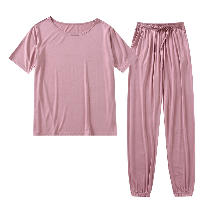 Solid Color Pajamas Women's Summer Short Sleeve Trousers Modal Thin Loose And Simple Homewear