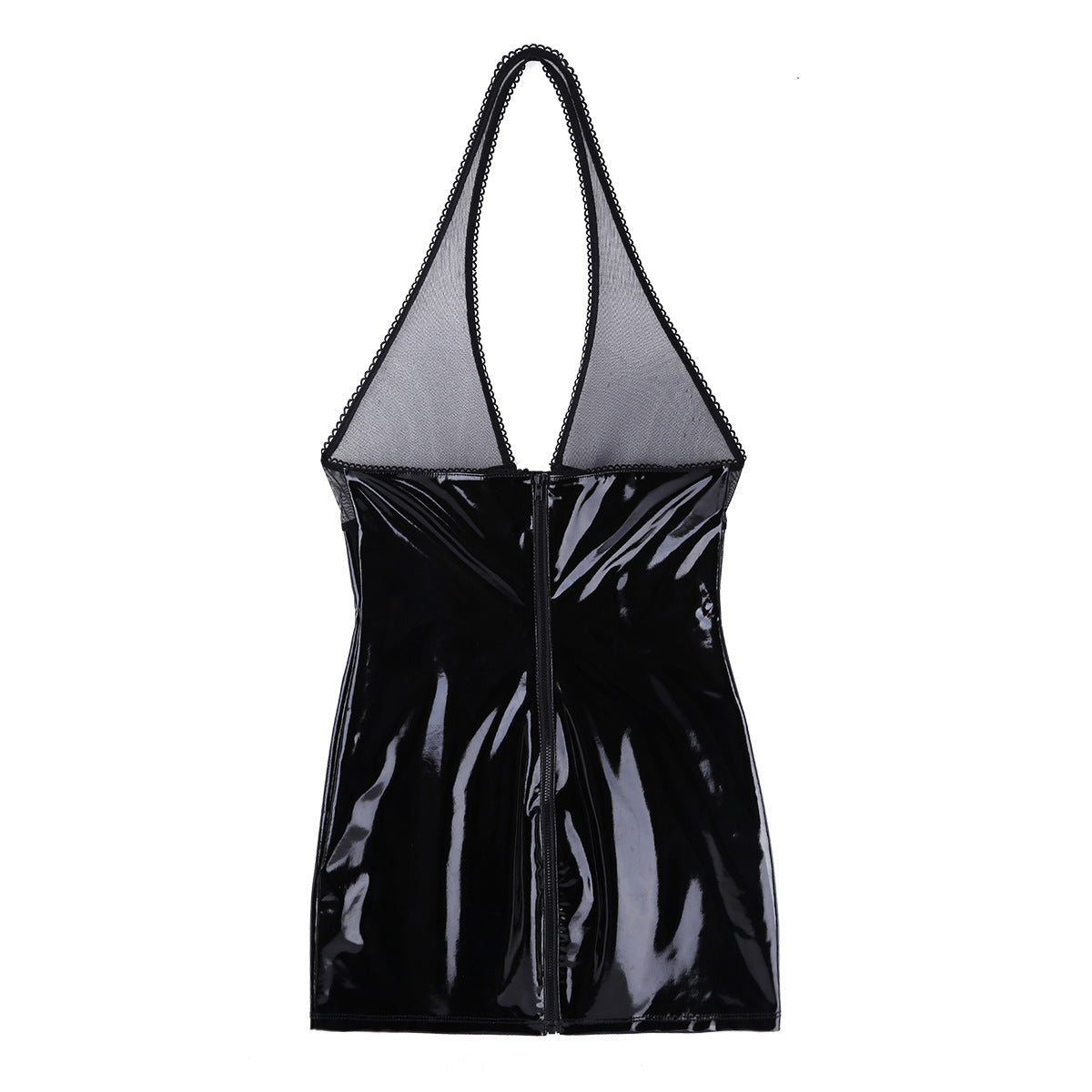 Lady Sexy Mesh Patent Leather Backless One-piece Miniskirt