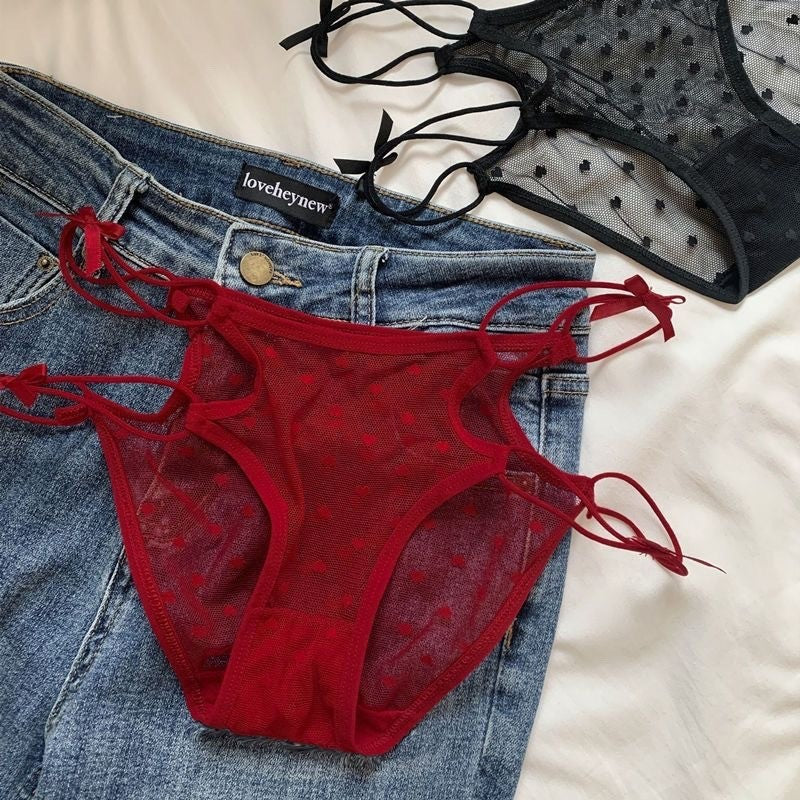 Sexy Feeling Lace Breathable Hollow Bow Belt Underwear