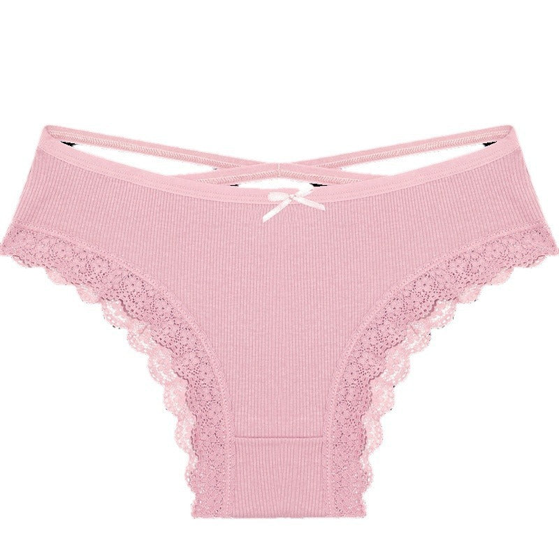 Threaded Cotton Cute Bowknot Low Waist Lace Edge Women's Underwear
