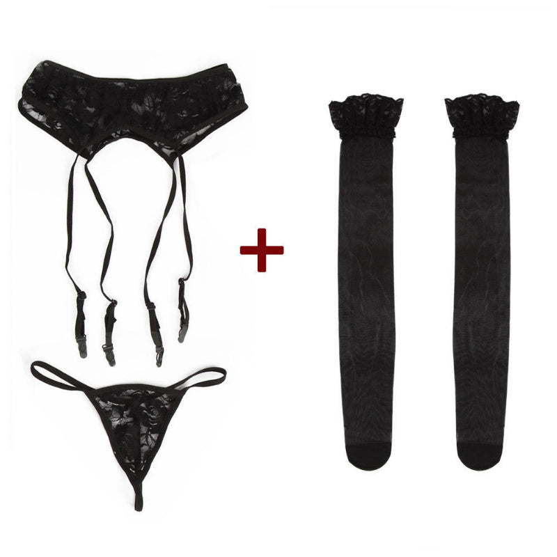 Super sexy transparent garter stockings with panties Women's adult real sexy lingerie set