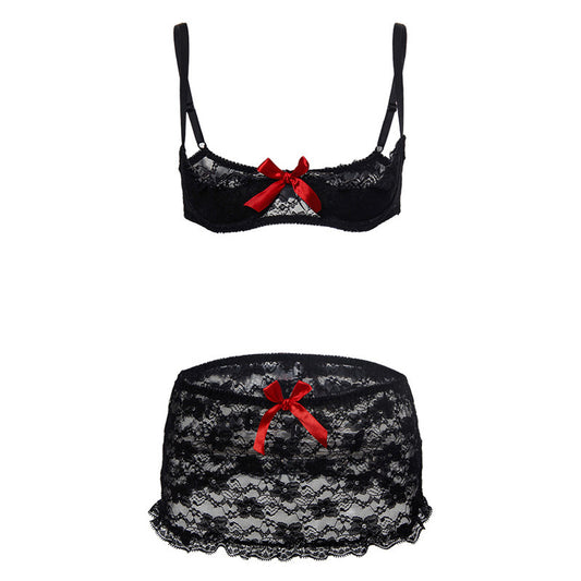 Large Size Underwear European And American Bow Lace Half Cup Suit