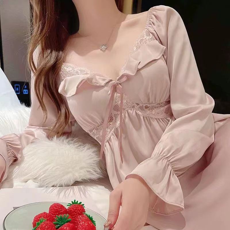 New V-neck Nightdress Ice Silk Women