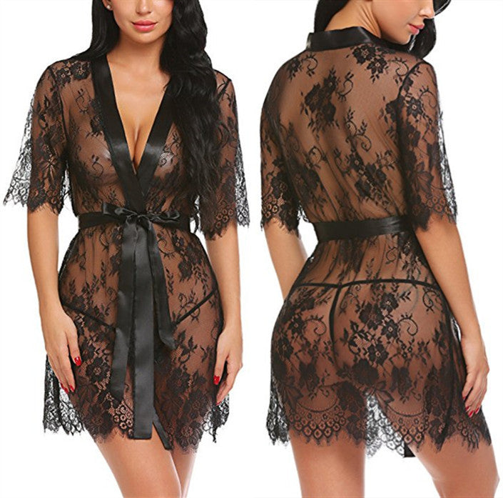 Lace deep V-neck home pajamas
