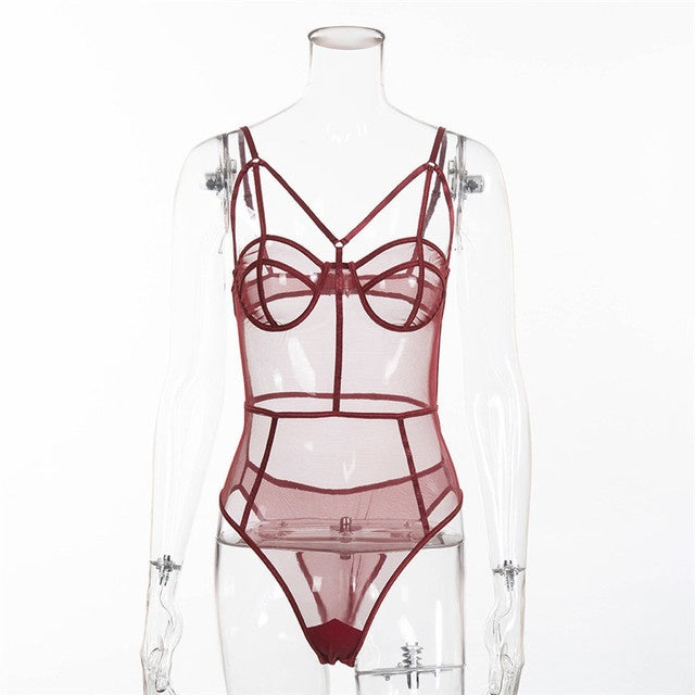 Sexy perspective hit line stitching ladies bodysuit