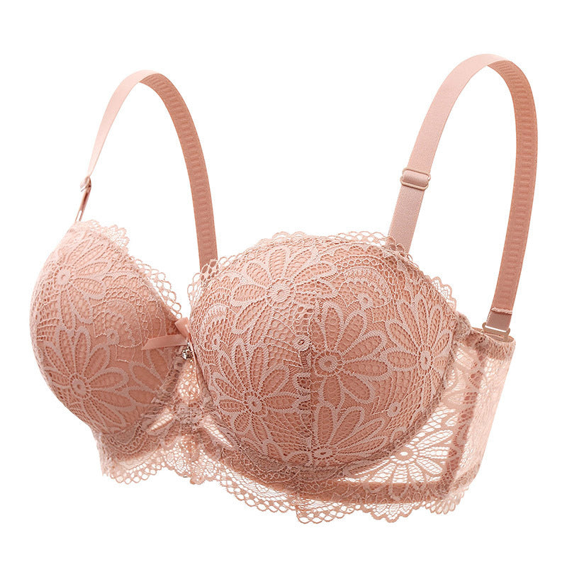 Women's Half Cup Lace Steel Ring Gathering Underwear