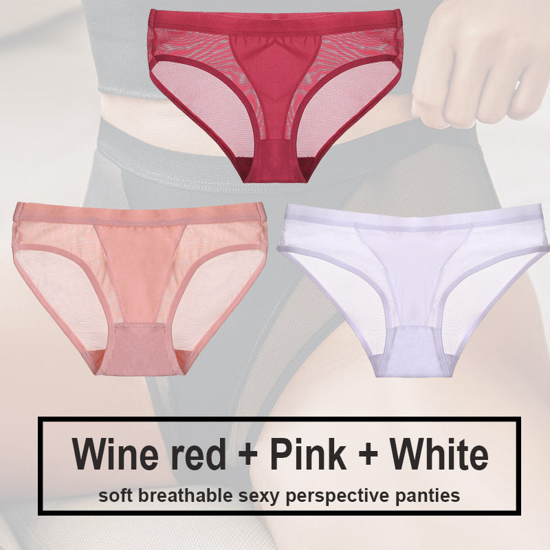 Low Waist Mesh Solid Color Briefs
