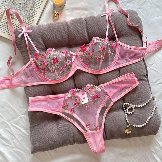 Women's Ink Painting Embroidery Lace Bra Set