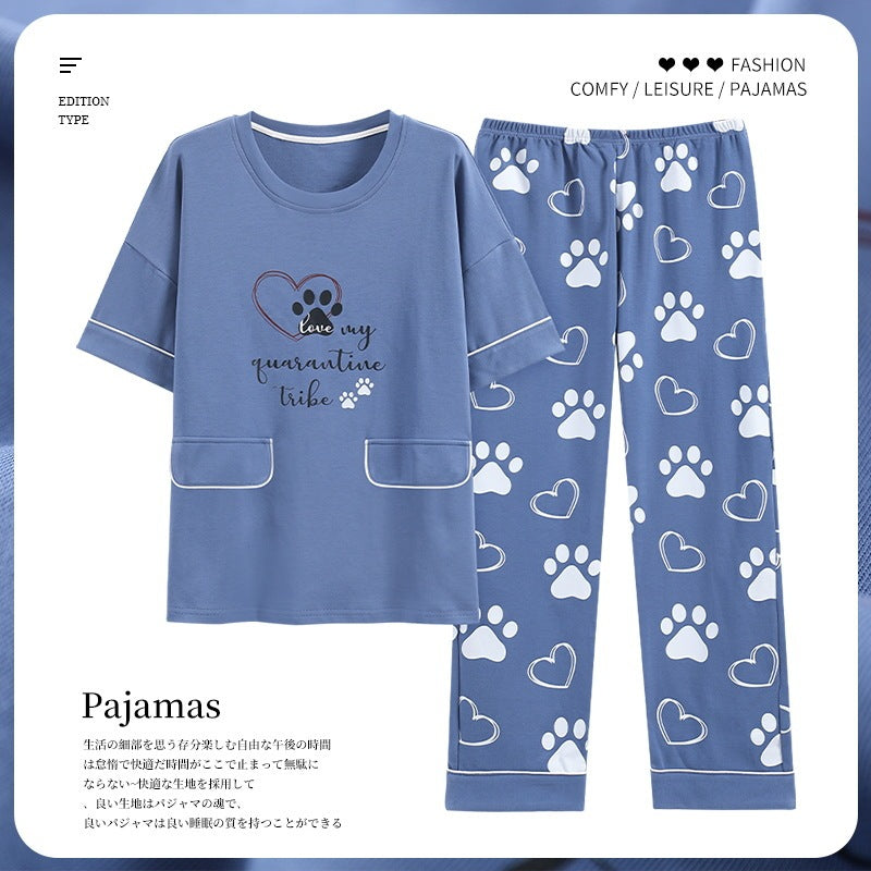 Pajamas Pure Cotton Short-sleeved And Trousers Cute Cartoon Home Wear Suit