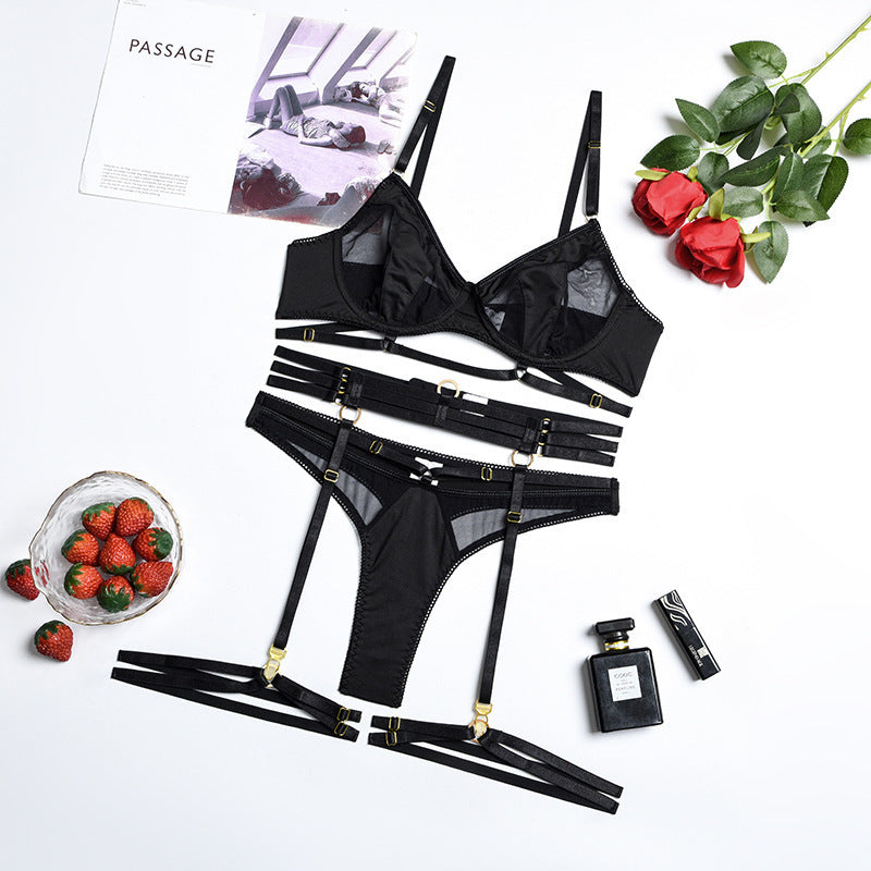 Push Up Hollow Mesh Four-piece Set For Women
