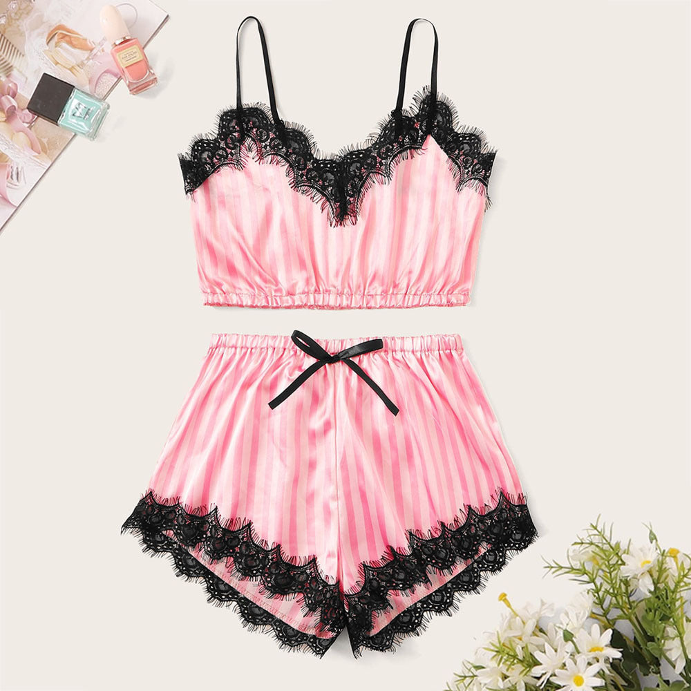 Foreign Trade Sexy Underwear  Satin Striped Underwear Lace Sexy Bra Set